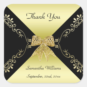 Stilvolle Gold & Black Decorative Bow Vielen Dank Quadratischer Aufkleber