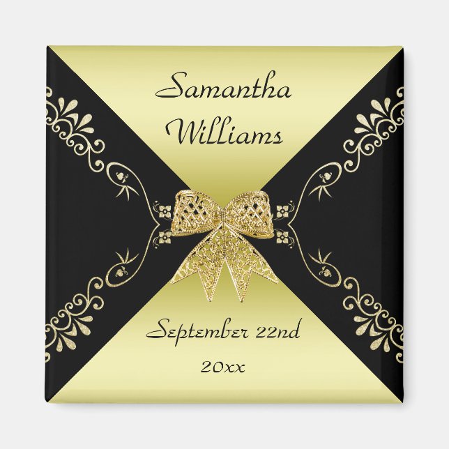 Stilvolle Gold & Black Dekorative Bow-Gefallen Magnet (Vorne)