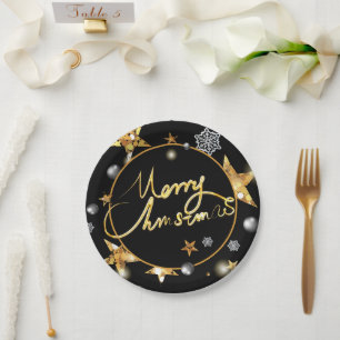 Stilvolle Gold & Black Stars Metallic Fashion Xmas Pappteller