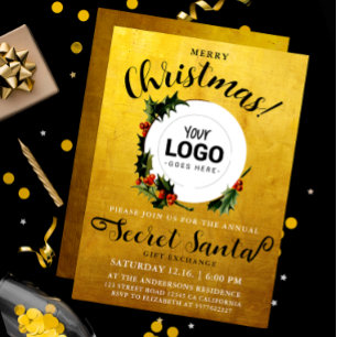 Stilvolle Gold Christmas Secret Santa Company Logo Einladung