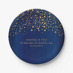 Stilvolle Gold Confetti Dots auf Navy Blue Design Pappteller