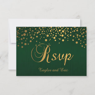 Stilvolle Gold Confetti Dots Dunkelgrün RSVP Karte
