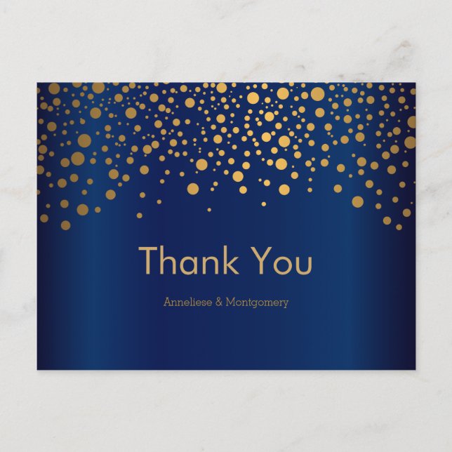 Stilvolle Gold Confetti Dots | Navy Blue Postkarte (Vorderseite)