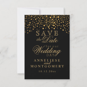 Stilvolle Gold Confetti Dots Schwarz Save The Date