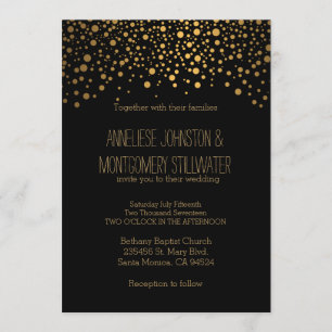 Stilvolle Gold Confetti Dots Schwarze Einladung