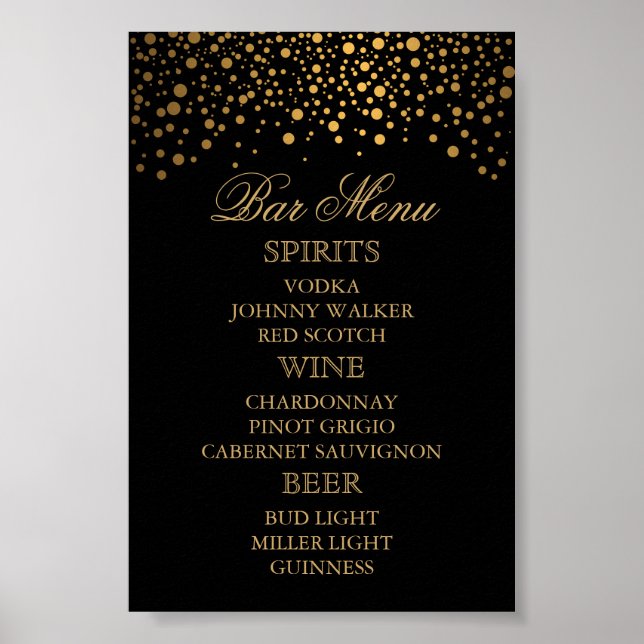 Stilvolle Gold Confetti Dots | Schwarzes Bar Poster (Vorne)