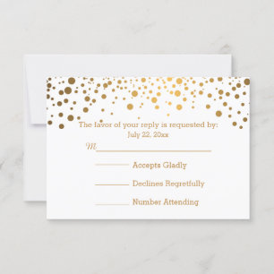 Stilvolle Gold Confetti Dots weiß RSVP Karte
