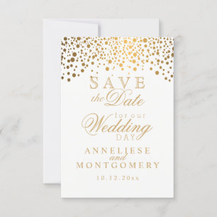Stilvolle Gold Confetti Dots   weiß Save The Date