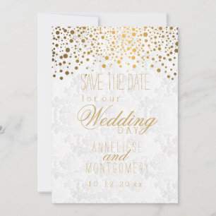 Stilvolle Gold Confetti Dots Weiße Textur Save The Date