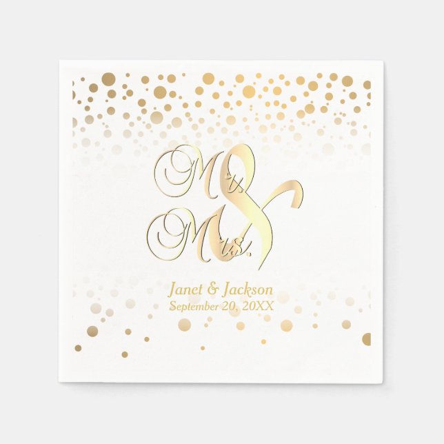Stilvolle Gold Confetti Dots | Weißer Hintergrund Serviette (Vorderseite)