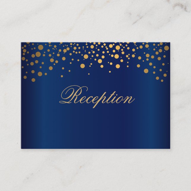 Stilvolle Gold Confetti Punkte auf Navy Blue Begleitkarte (Vorderseite)