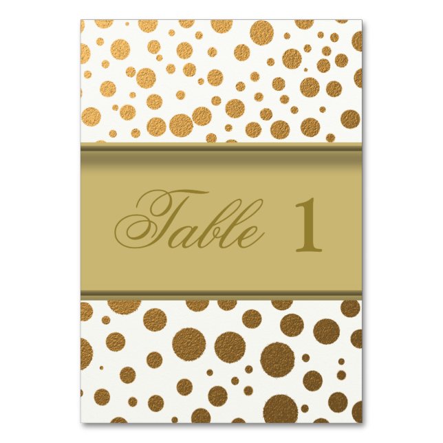 Stilvolle Gold Foil Confetti Dots Tischnummer Kart (Vorderseite)