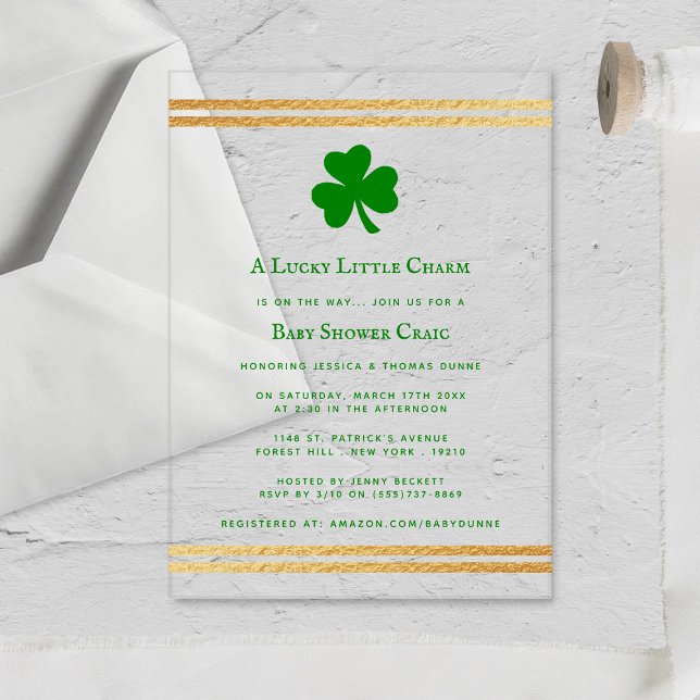 Stilvolle Gold Foil St. Patrick's Day Baby Shower Acryleinladungen (Von Creator hochgeladen)