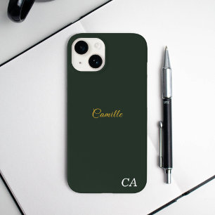 Stilvolle Gold & Forest Green Monogram Phone Case