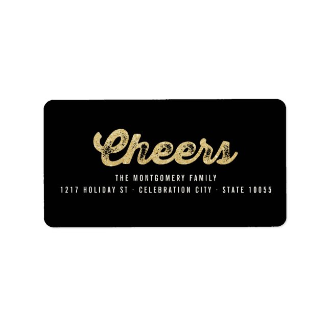 Stilvolle Gold Glitzer Cheers Holiday Address Labe (Vorne)