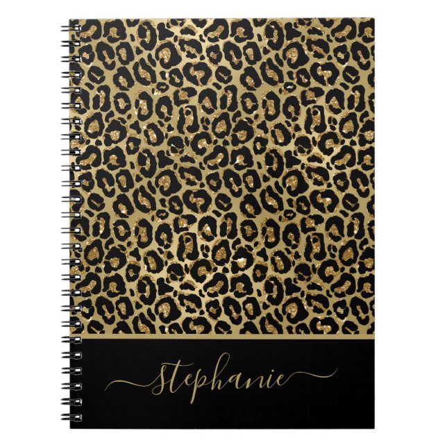 Stilvolle Gold Glitzer Leopard Animal Print Monogr Notizblock (Vorderseite)