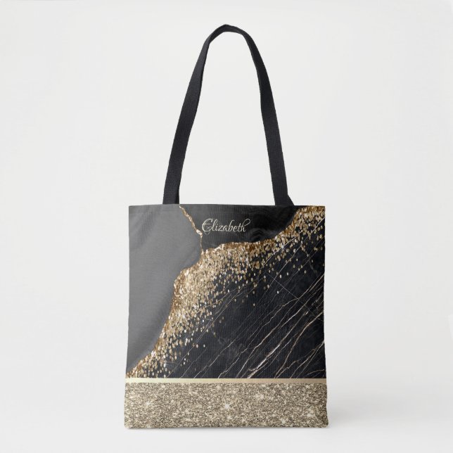 Stilvolle Gold Glitzer Sequins Black Marble (Vorderseite)