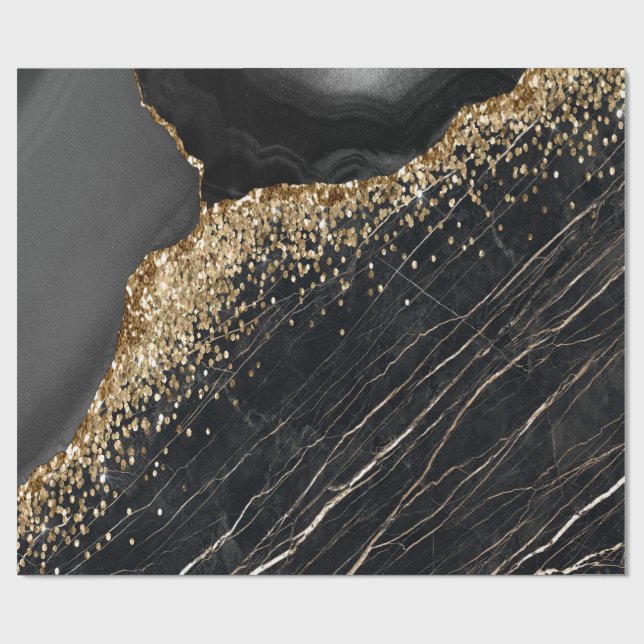 Stilvolle Gold Glitzer Sequins Black Marble Geschenkpapier (Flach)