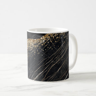 Stilvolle Gold Glitzer Sequins Black Marble Kaffeetasse