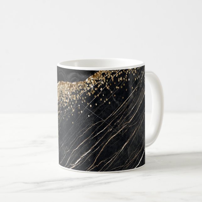 Stilvolle Gold Glitzer Sequins Black Marble Kaffeetasse (VorderseiteRechts)