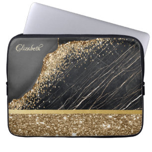 Stilvolle Gold Glitzer Sequins Black Marble Laptopschutzhülle