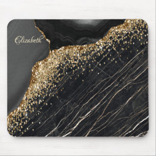 Stilvolle Gold Glitzer Sequins Black Marble Mousepad