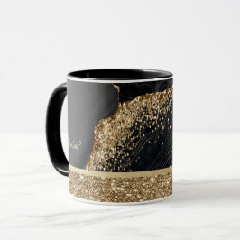 Stilvolle Gold Glitzer Sequins Black Marble Tasse