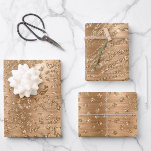 Stilvolle Gold Glitzer Wild Big Cat Animal Pattern Geschenkpapier Set