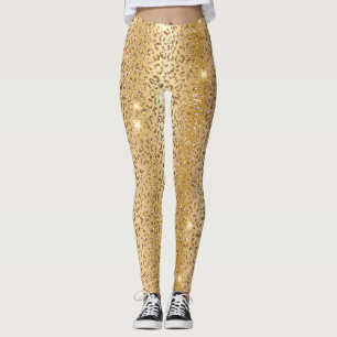 Stilvolle Gold Glitzer Wild Leopard Spots Muster Leggings