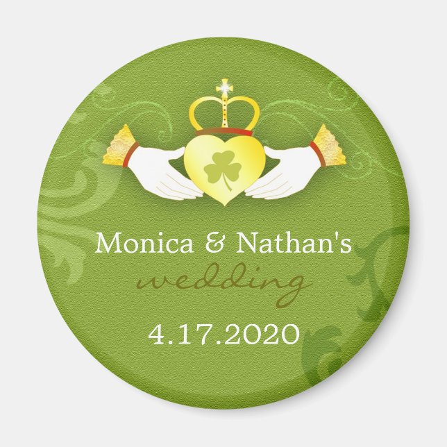 Stilvolle Gold & Green Irish Wedding Einladung Magnet (Vorne)
