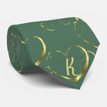 Stilvolle Gold Heart Monogram Green Valentine Lieb