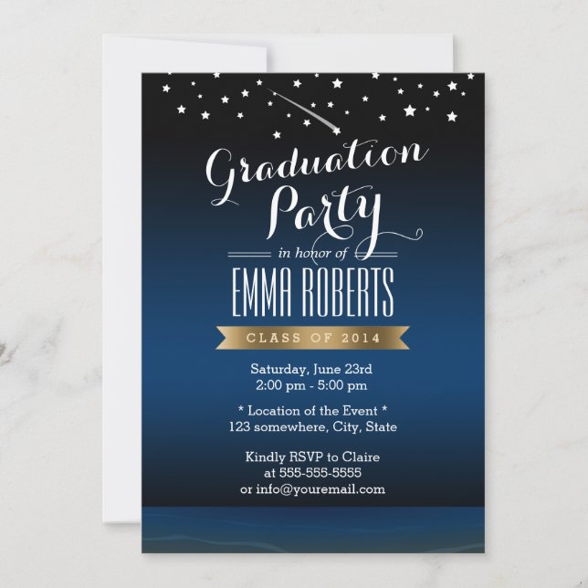 Stilvolle Gold Label Starry Night Graduation Party Einladung (Vorderseite)