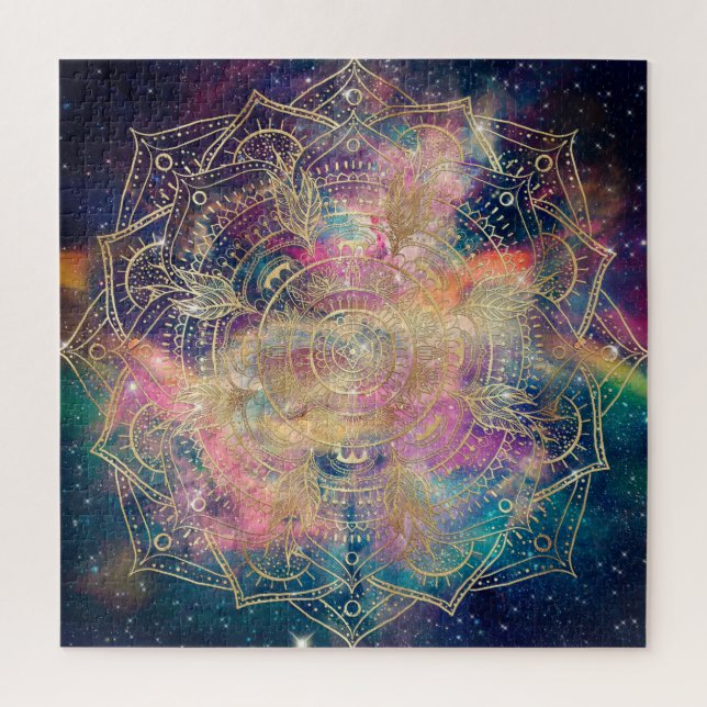 Stilvolle Gold mandala Aquarell & Nebula Farbenfro Puzzle (Vertikal)