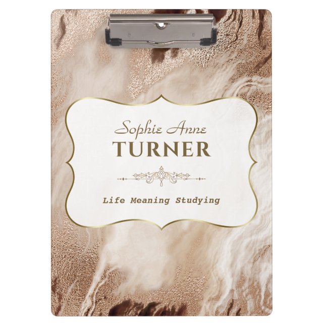 Stilvolle Gold Marble Gold Frame Monogram Klemmbrett (Vorderseite)