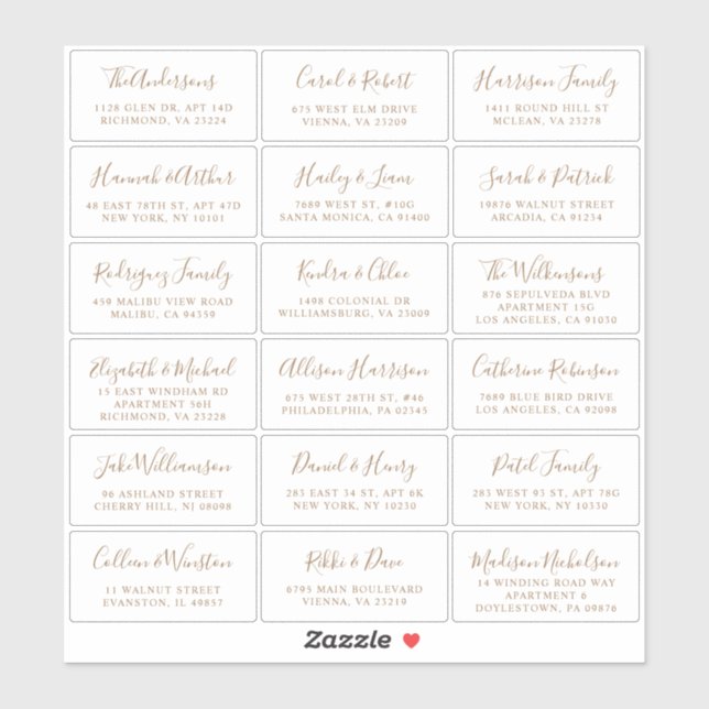 Stilvolle Gold Script Wedding Guest Address Aufkleber (Blatt)