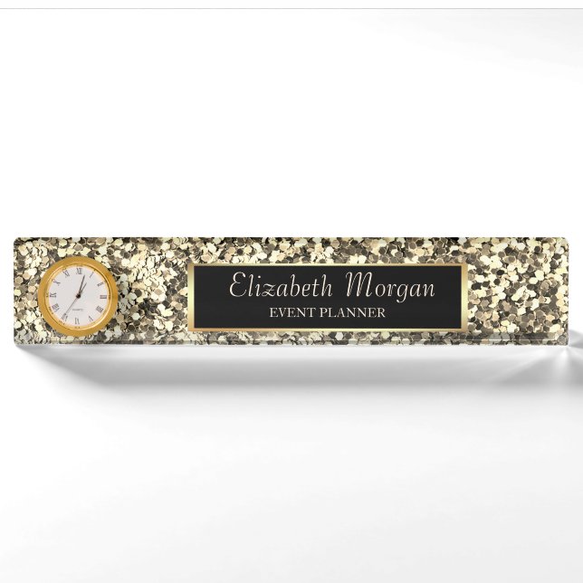 Stilvolle Gold Sequins, Frame Namensplakette (Vorderseite)