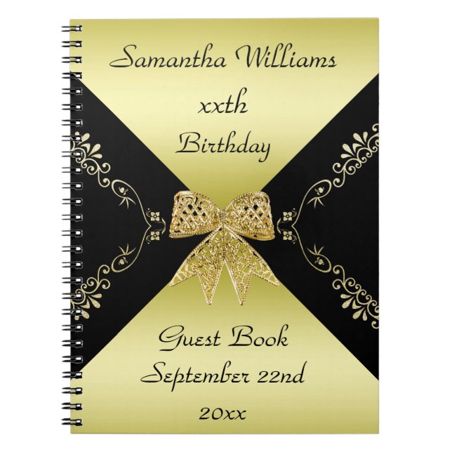 Stilvolle Gold- und Black Decorative Bow Geburtsta Notizblock (Vorderseite)