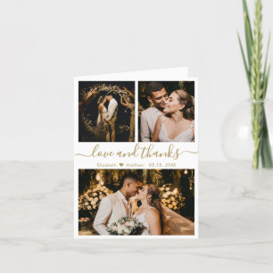 Stilvolle Gold- und White Wedding Foto Collage Dankeskarte