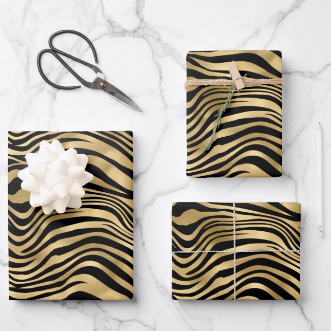Stilvolle Gold Zebra Print  Geschenkpapier Set (Vorderseite)