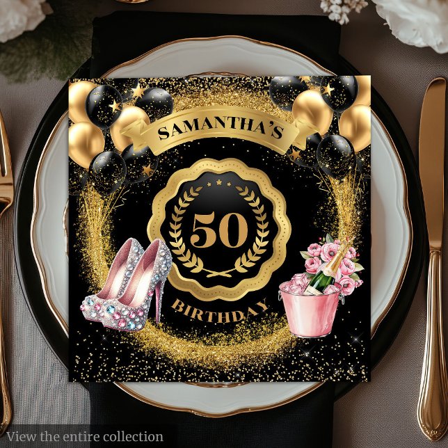 Stilvolle Goldballons Napkins mit Rose Gold Heelse Serviette (Stylish Gold Balloons Napkins with Rose Gold Heels

)