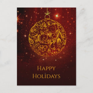 Stilvolle Golden-Red Ornament mit Ihrem Text Feiertagspostkarte