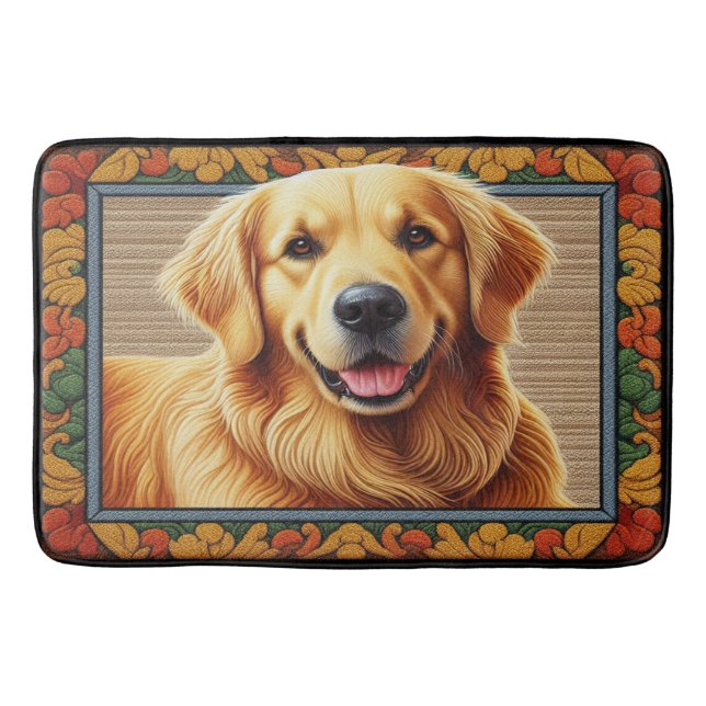 Stilvolle Golden Retriever Hund farbenfrohe Rahmen Badematte (Vorderseite)