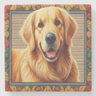 Stilvolle Golden Retriever Hund farbenfrohe Rahmen Steinuntersetzer