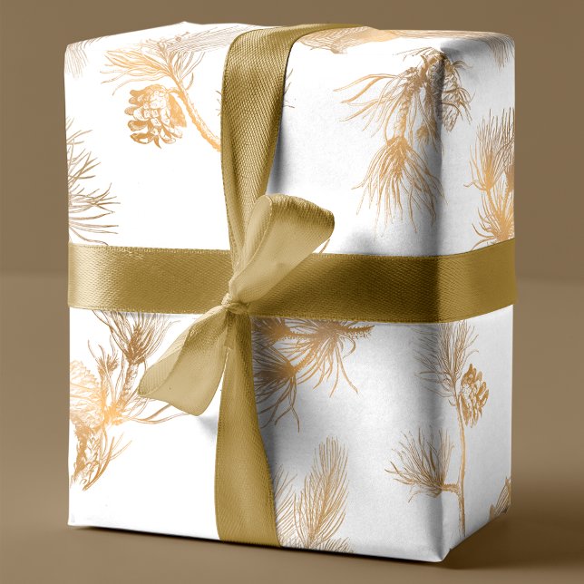 Stilvolle Golden Winter Pine Geschenkpapier (Von Creator hochgeladen)