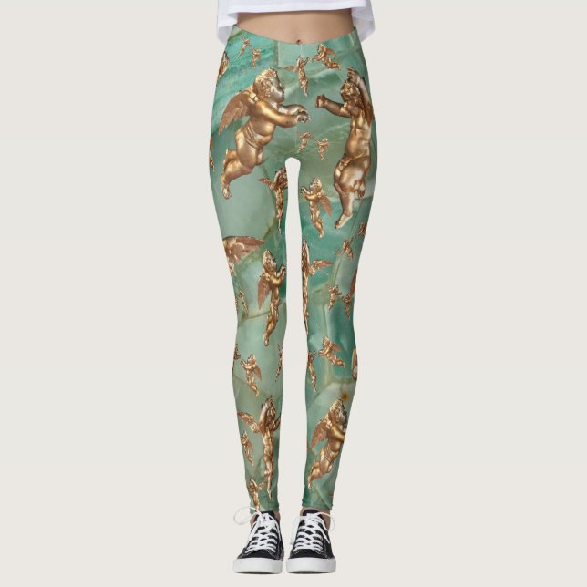 Stilvolle Goldene Engel Aqua Leggings (Vorderseite)