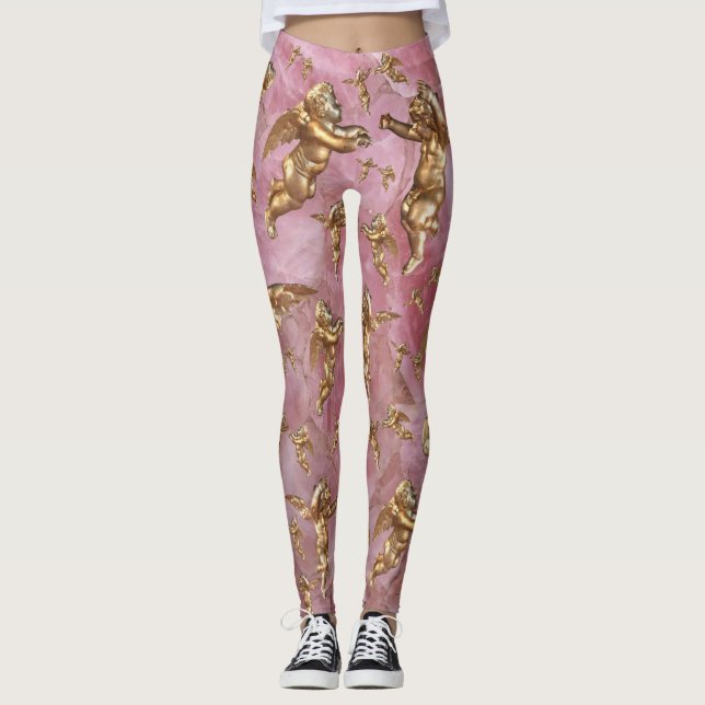 Stilvolle Goldene Engel Pink Leggings (Vorderseite)