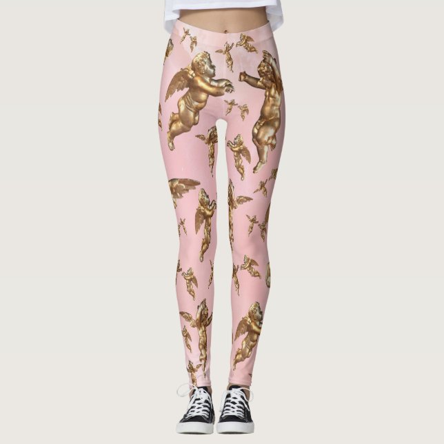 Stilvolle Goldene Engel Rose Quartz Leggings (Vorderseite)