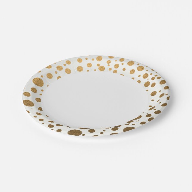 Stilvolle Goldene Foil Confetti Dots Pappteller (Schrägansicht)