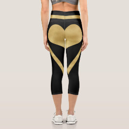 Stilvolle Goldene Herzstreifen auf schwarz Capri Leggings
