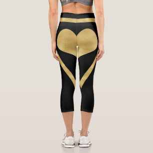 Stilvolle Goldene Herzstreifen auf schwarz Capri Leggings